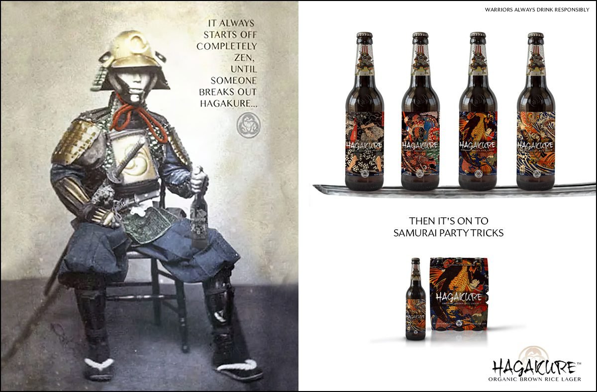 The top content, advertising, SEO, and growth Marketing Agency in Atlanta, GA, THE BHB CO Hagakure Beer 2-page spread Ad